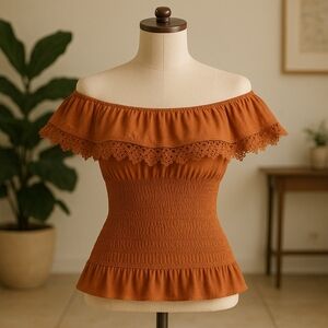 Elegant Off-Shoulder Rust Top